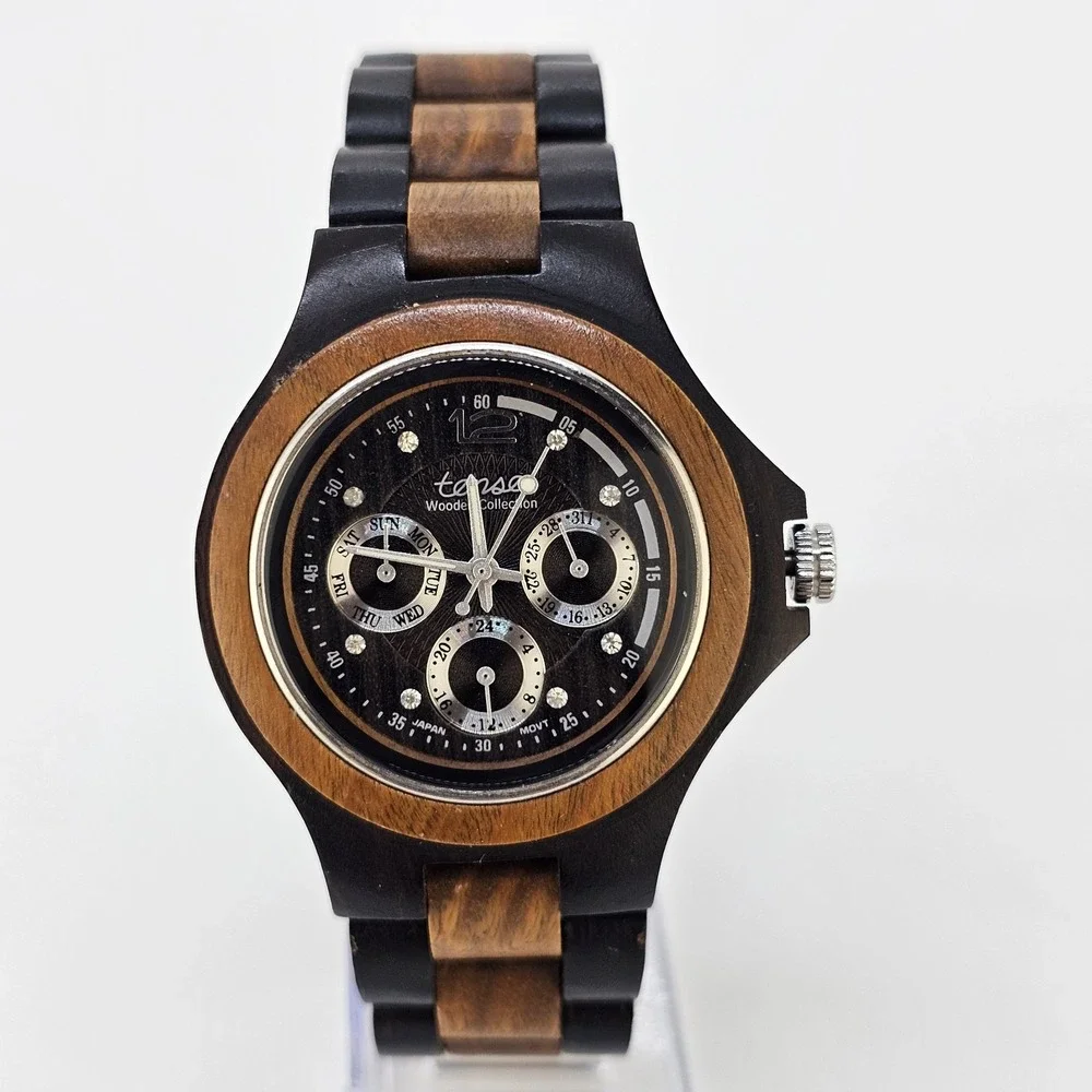Tense Wooden Men's Watch 38MM Dark Brown Dial Two Tone Band 7